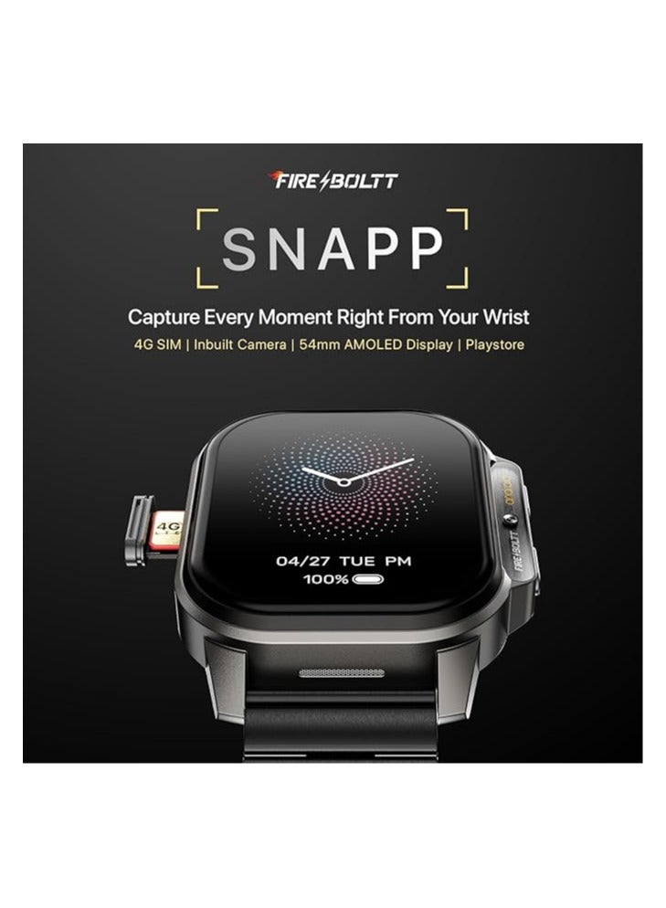 Fire-Boltt Snapp Smart Watch, Selfie Camera, 4G Nano-SIM Slot, 54.1mm AMOLED Display, Play Store- Unlimited apps, 1000mAh Battery, 2GB/4GB RAM + 16GB/64GB ROM (Jet Black Luxe)