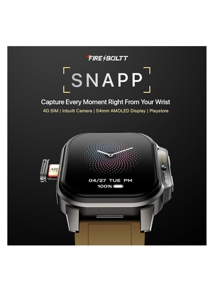 Fire-Boltt Snapp Smart Watch, Selfie Camera, 4G Nano-SIM Slot, 54.1mm AMOLED Display, Play Store- Unlimited apps, 1000mAh Battery, 2GB/4GB RAM + 16GB/64GB ROM (Alpine Olive)