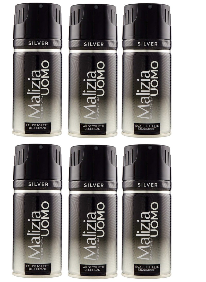 Malizia Silver Deodorant Body Spray 150ml (Pack of 6)