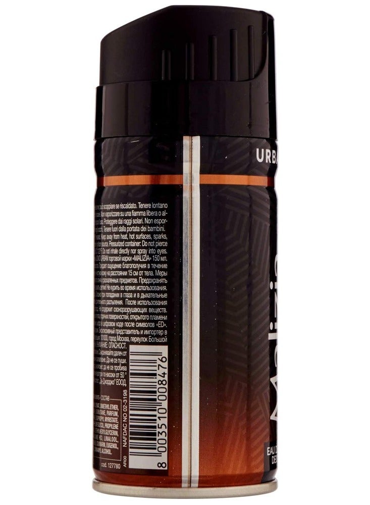 Malizia Uomo Urban Life Deodorant Body Spray 150ml (Pack of 6)