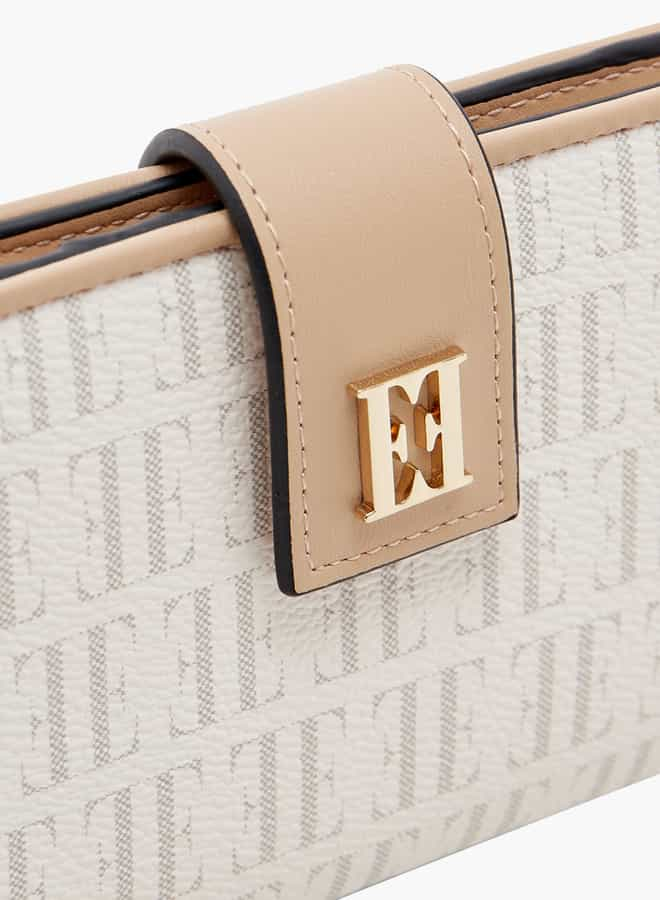 Women Monogram Print Bi-Fold Wallet with Button Closure