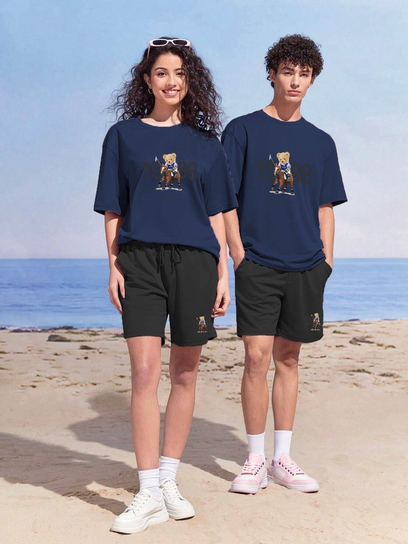 Lover Couple Combination T-Shirt-Shorts Dollardynasty Printed Oversize Green