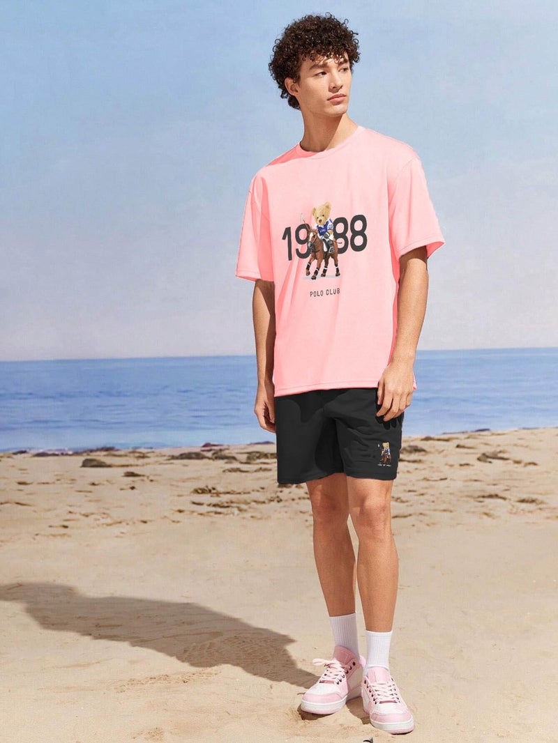 Lover Couple Combination T-Shirt-Shorts Collony Printed Oversize Black