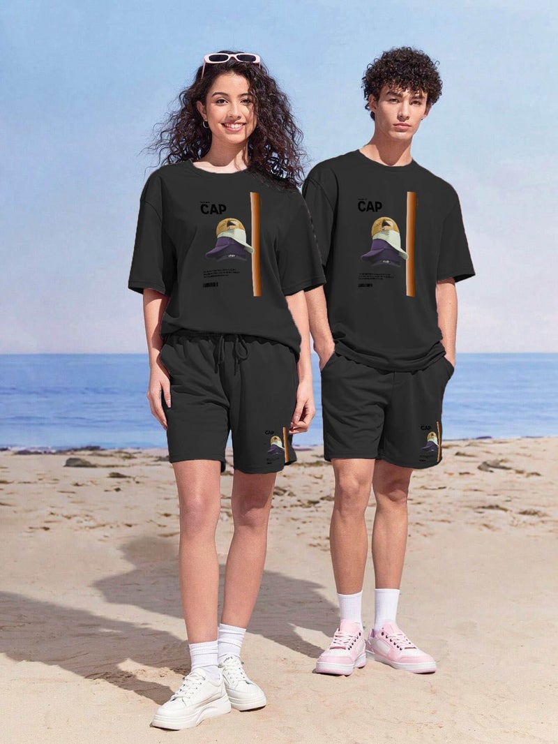 Lover Couple Combination T-Shirt-Shorts BROOKLYN1473 Printed Oversize Pink