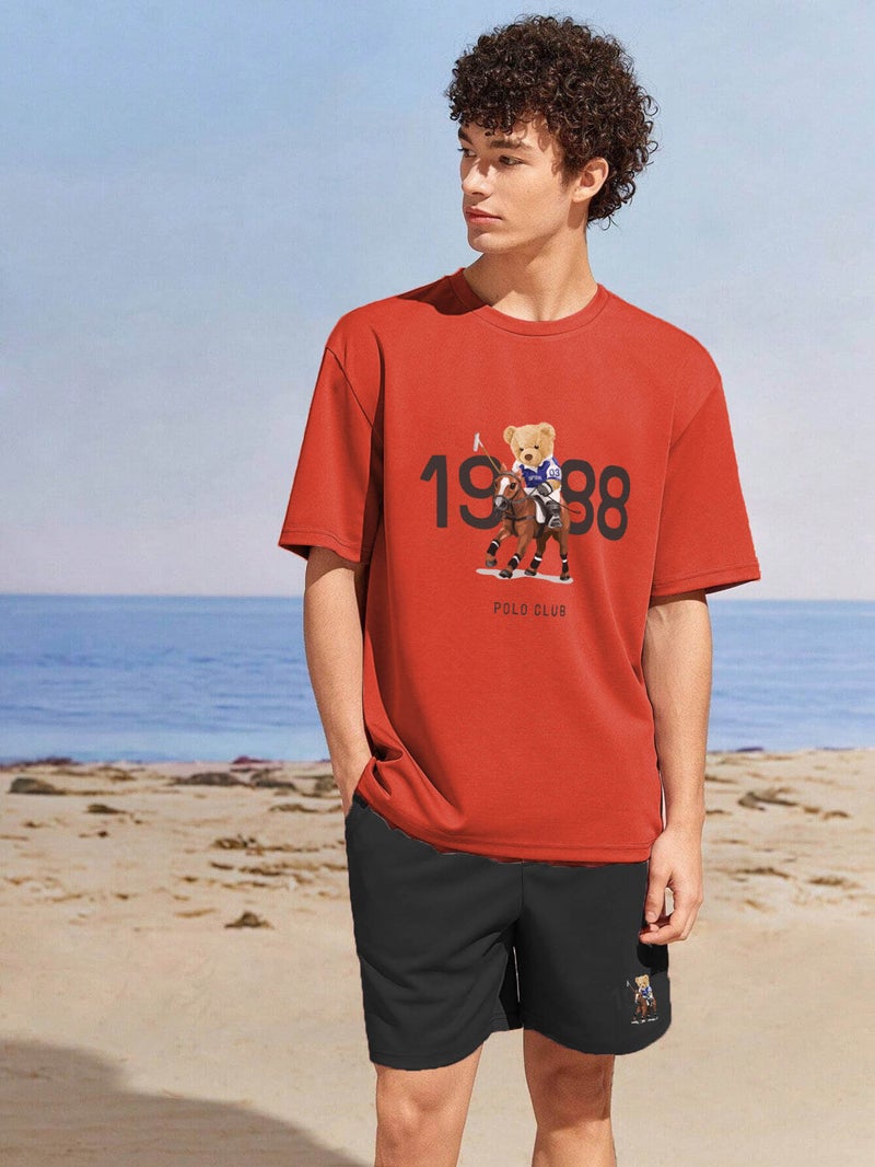 Dear Couple Combination T-Shirt-Shorts Byebye Printed Oversize Black