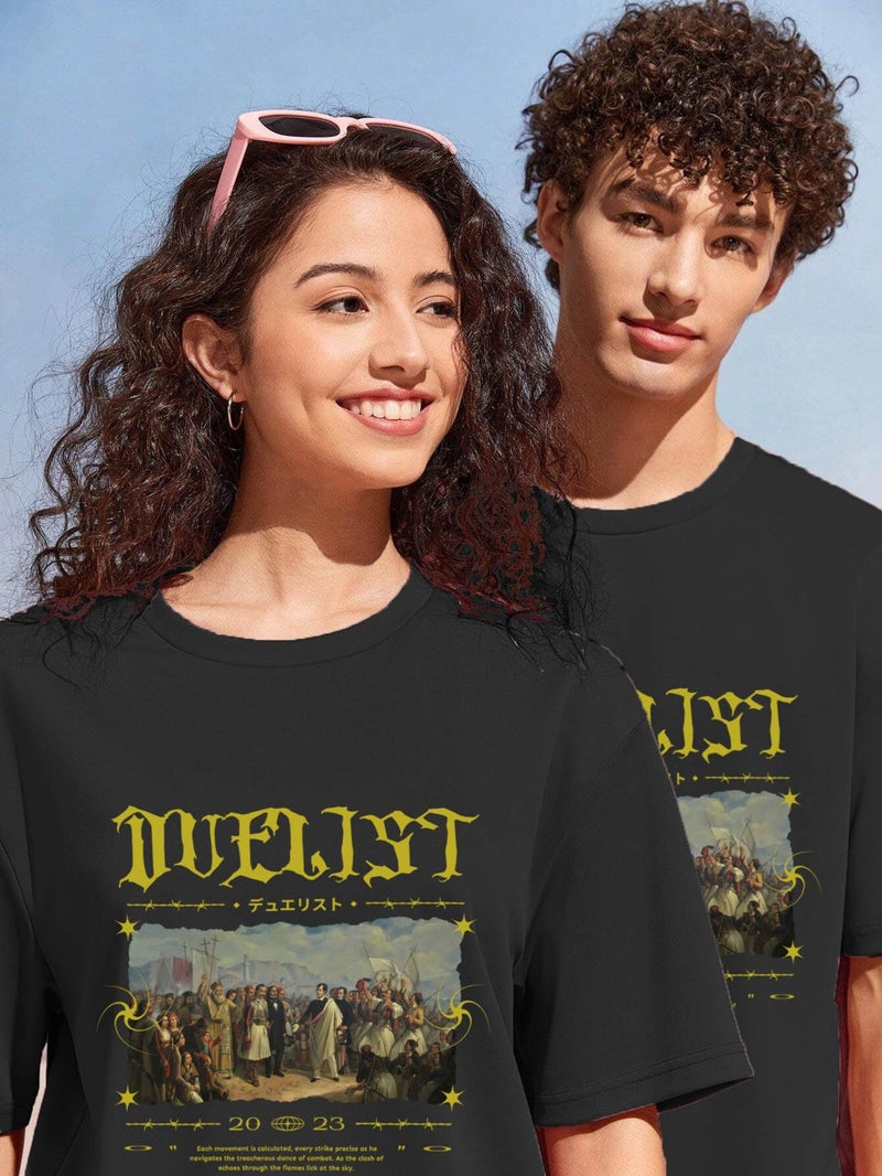 Lover Couple Combination T-Shirt-Shorts Duelist Printed Oversize Black