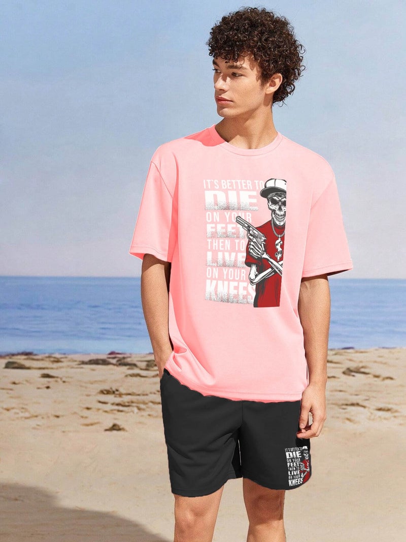 Dear Couple Combination T-Shirt-Shorts Die Printed Oversize Pink