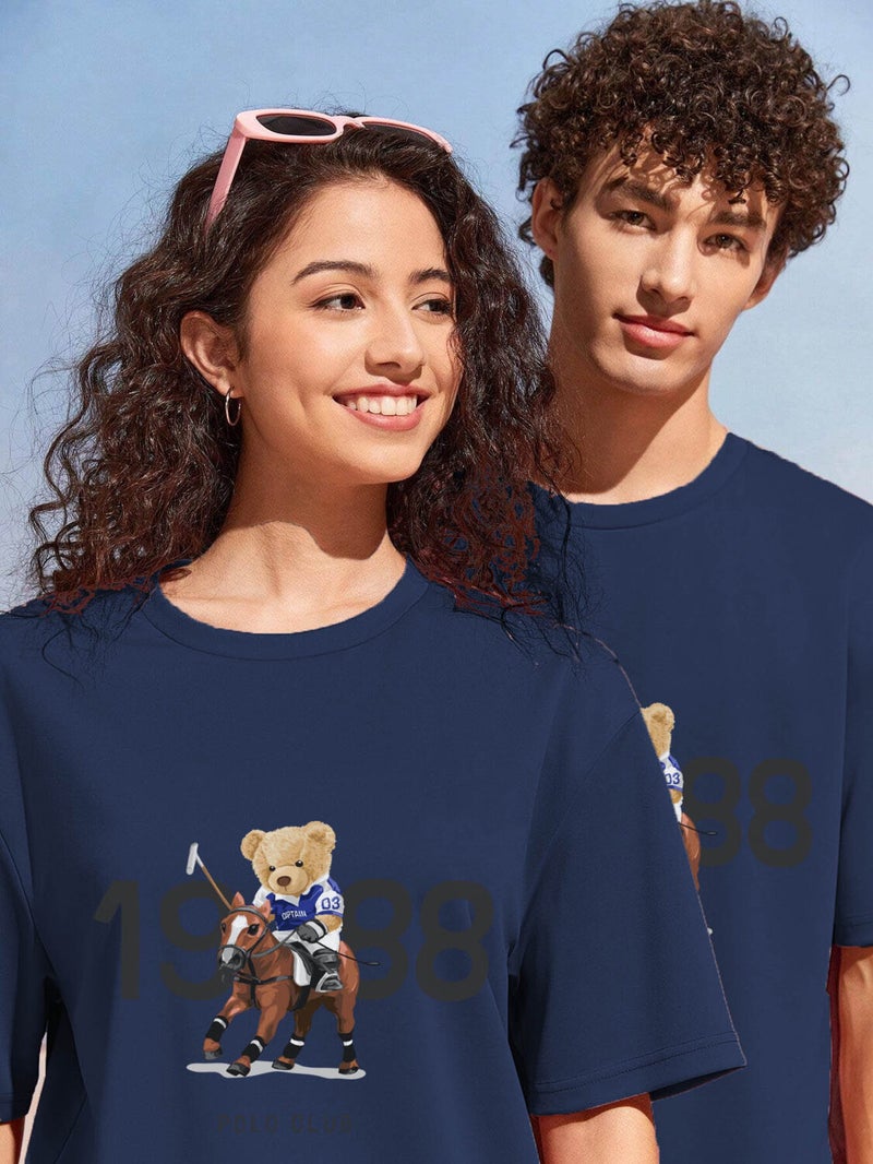 Dear Couple Combination T-Shirt-Shorts Deepsea Printed Oversize Navy Blue