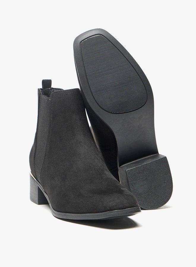 Women's Solid Slip-On Ankle Boots with Gusset and Block Heels