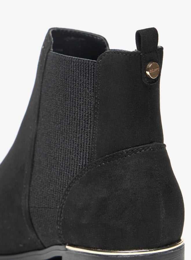 Women's Solid Slip-On Ankle Boots with Gusset and Block Heels