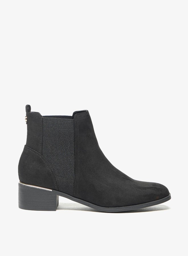 Women's Solid Slip-On Ankle Boots with Gusset and Block Heels