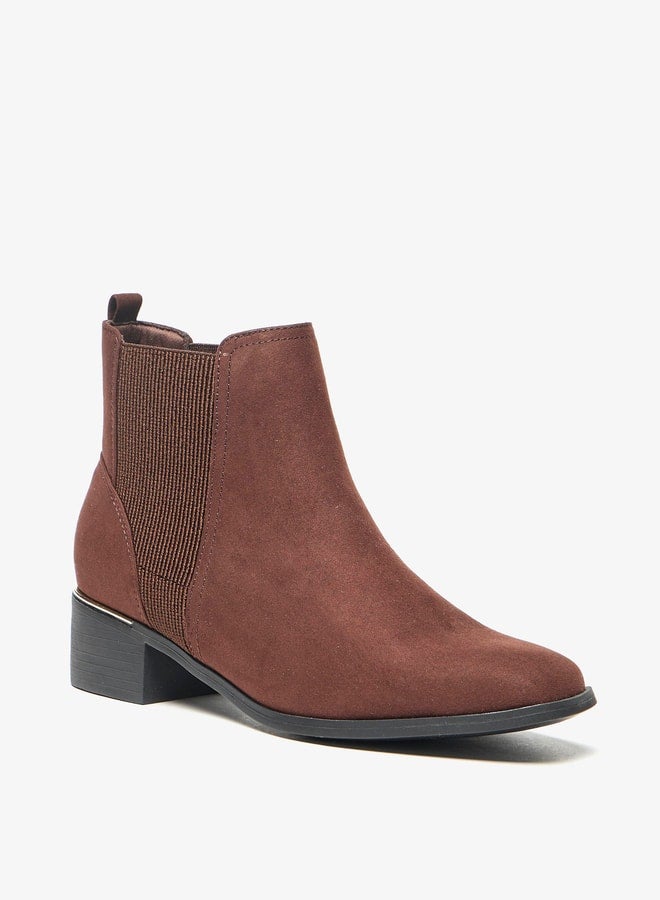 Women's Solid Slip-On Ankle Boots with Gusset and Block Heels