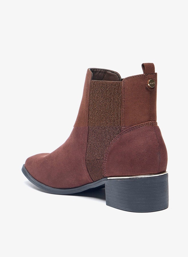 Women's Solid Slip-On Ankle Boots with Gusset and Block Heels