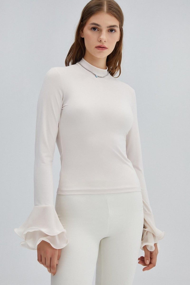 Chiffon Sleeve Knitted Blouse