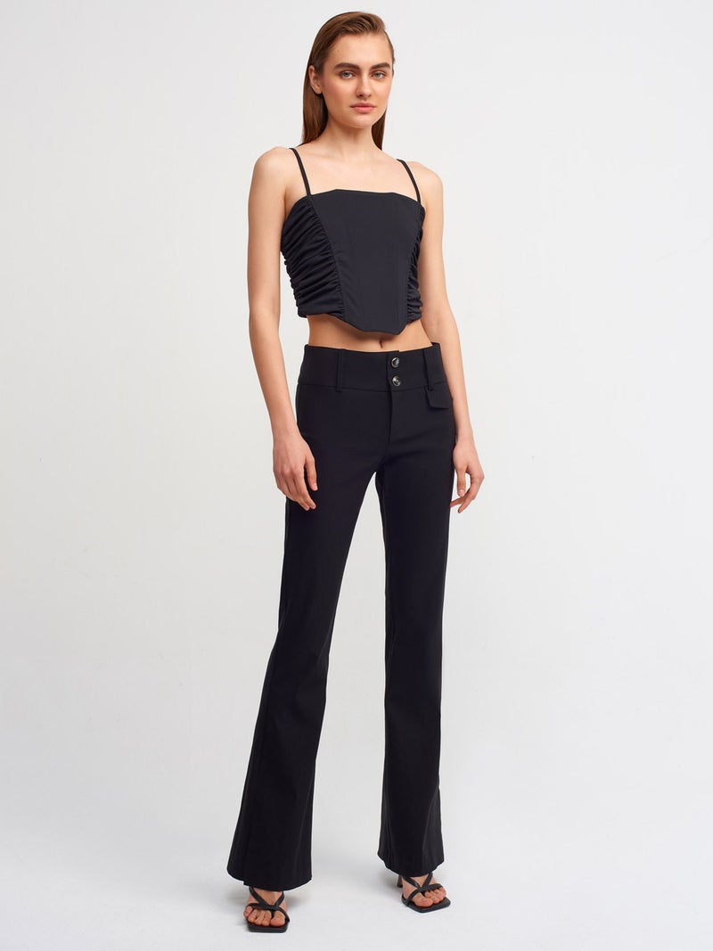 20129 Pleated Detailed Crop Top-Black