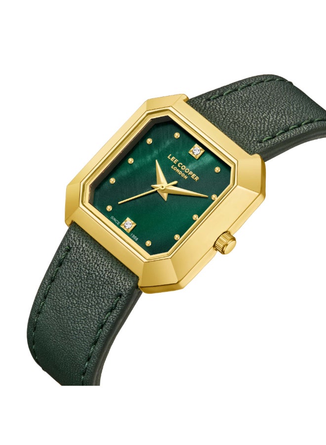 Lee Cooper Women's Watch, Analog Display and Leather Strap - LC08028.175, Green