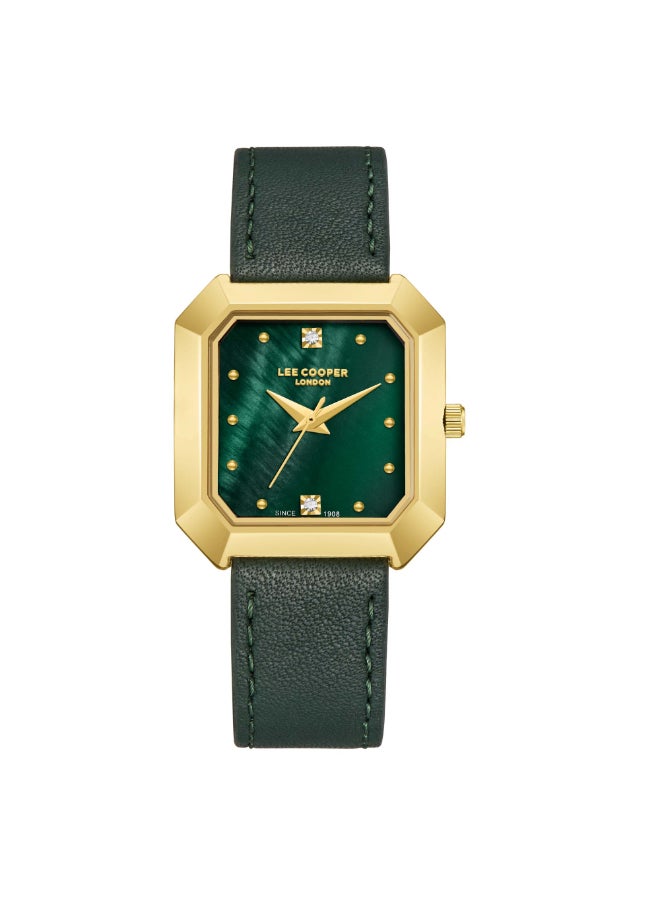 Lee Cooper Women's Watch, Analog Display and Leather Strap - LC08028.175, Green