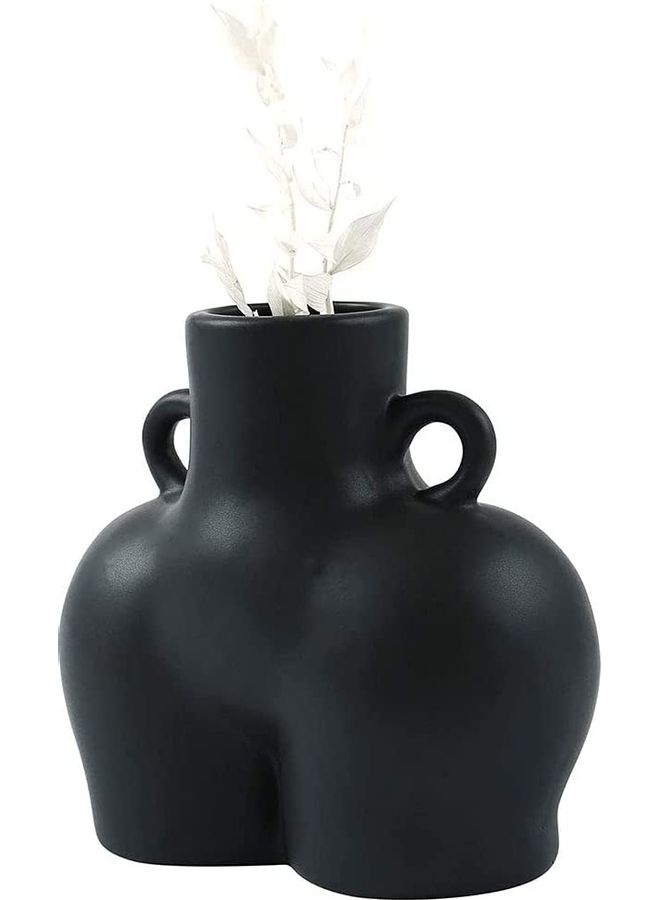 Human Body Shaped Decorative Flower Pot with Side Ring Handle Black One Size