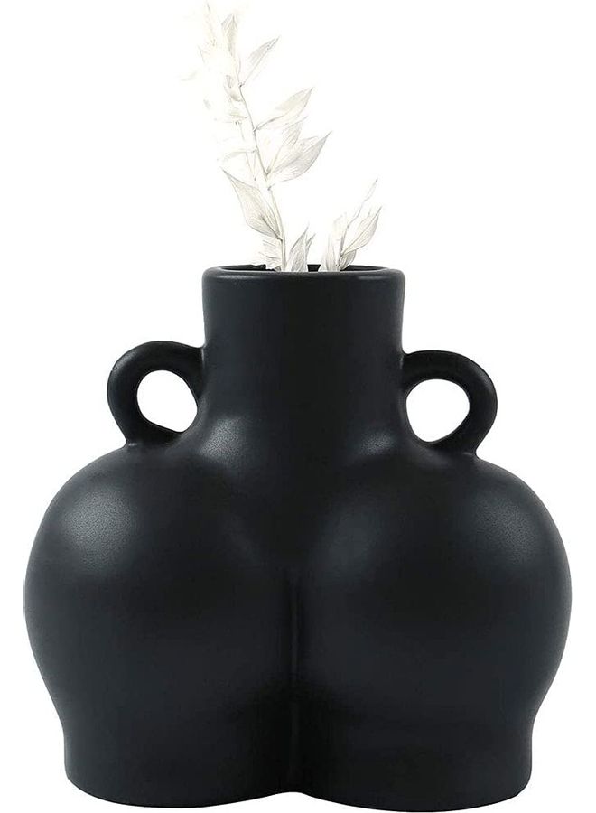 Human Body Shaped Decorative Flower Pot with Side Ring Handle Black One Size