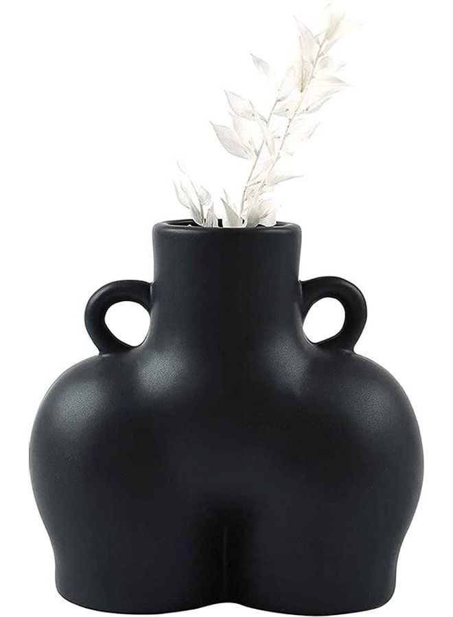 Human Body Shaped Decorative Flower Pot with Side Ring Handle Black One Size