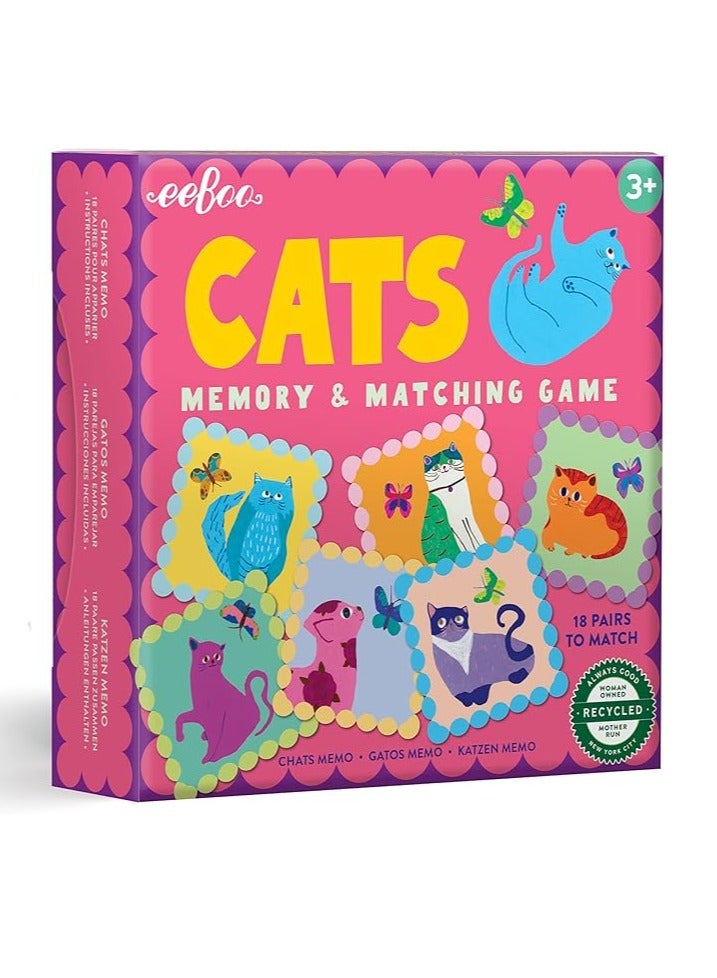 eeBoo: Cats Little Square Memory & Matching Game, Developmental and Educational Fun, 18 Pairs to Match, Builds Recognition and Memory Skills, For Ages 3 and up