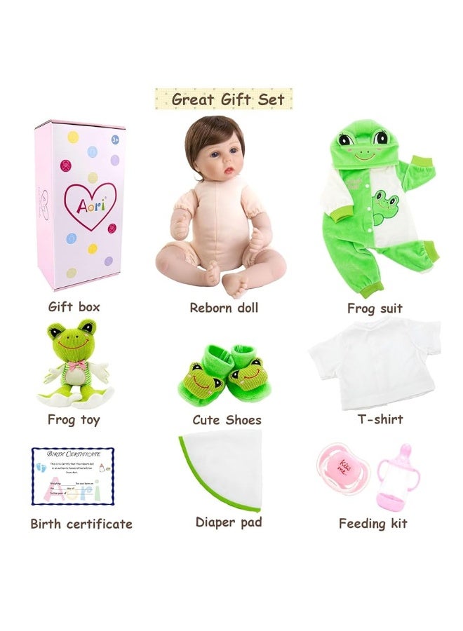 Aori Reborn Dolls Lifelike Newborn Baby Doll Realistic Weighted Toddler Real Life 22 Inch Jumping Frog Set Great Birthday Gift for Kids