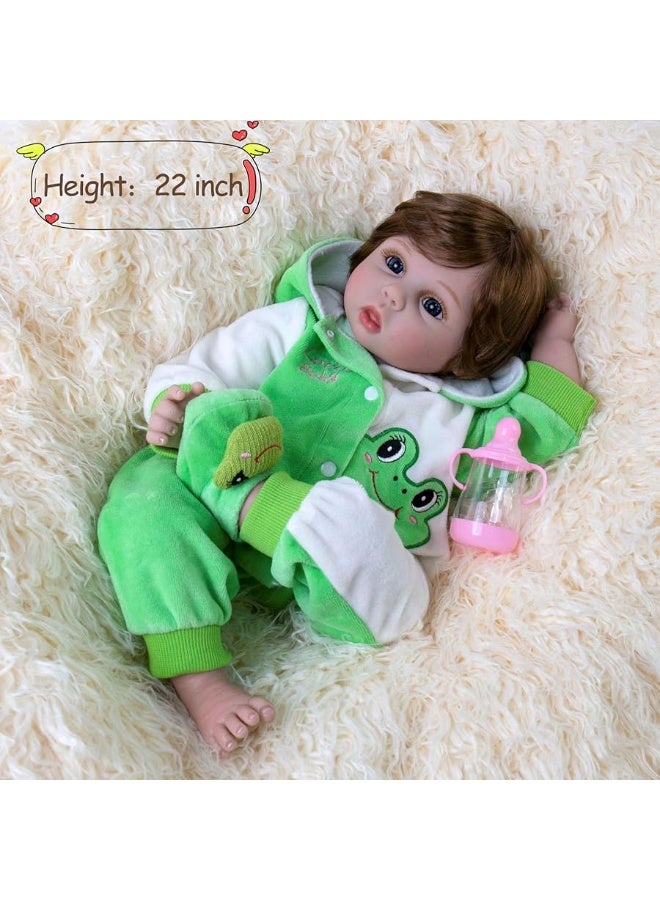 Aori Reborn Dolls Lifelike Newborn Baby Doll Realistic Weighted Toddler Real Life 22 Inch Jumping Frog Set Great Birthday Gift for Kids