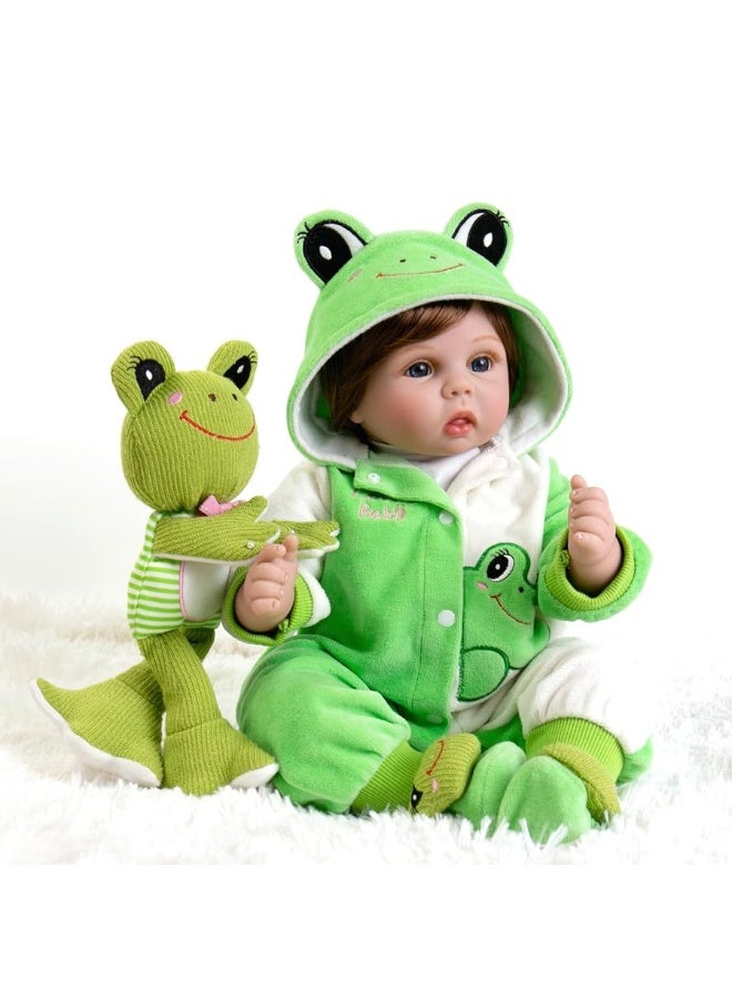 Aori Reborn Dolls Lifelike Newborn Baby Doll Realistic Weighted Toddler Real Life 22 Inch Jumping Frog Set Great Birthday Gift for Kids