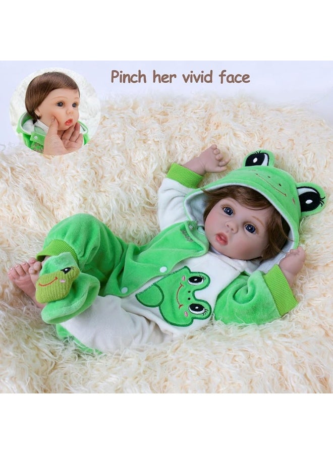 Aori Reborn Dolls Lifelike Newborn Baby Doll Realistic Weighted Toddler Real Life 22 Inch Jumping Frog Set Great Birthday Gift for Kids