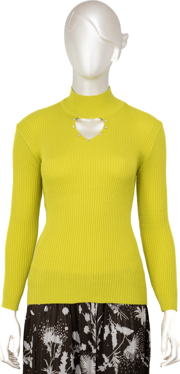 Women's Half Collar and Stone Long Sleeve Knitted Knitwear Sweater