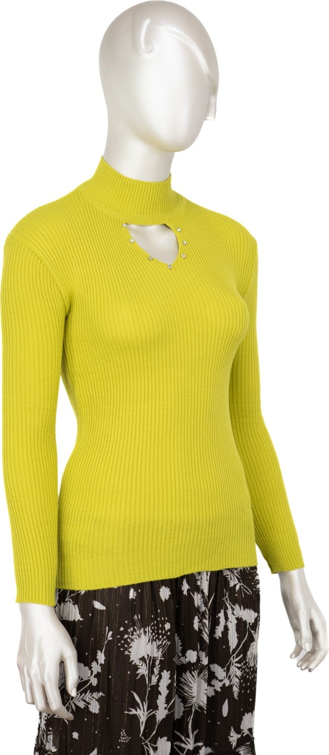 Women's Half Collar and Stone Long Sleeve Knitted Knitwear Sweater