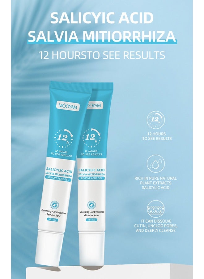 2 Pcs Salicylic Acid Remove Acne Gel, Rapid Action Acne Spot Treatment for Face Closure & Acne Dots, Premium Acne Scar Gel & Pimple Remover, 20g