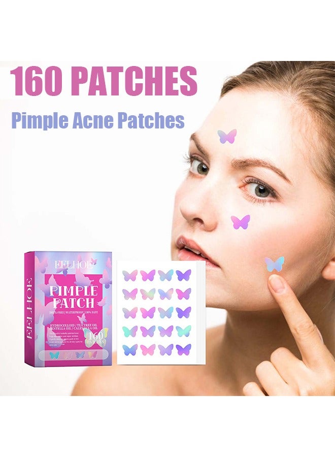 Pimple Acne Patches, Butterfly-shaped Acne Absorbing Cover Patch Hydrocolloid Spot Dots Stickers for Acne, Blemish, Pimples, Whiteheads Zit (160 Patches)