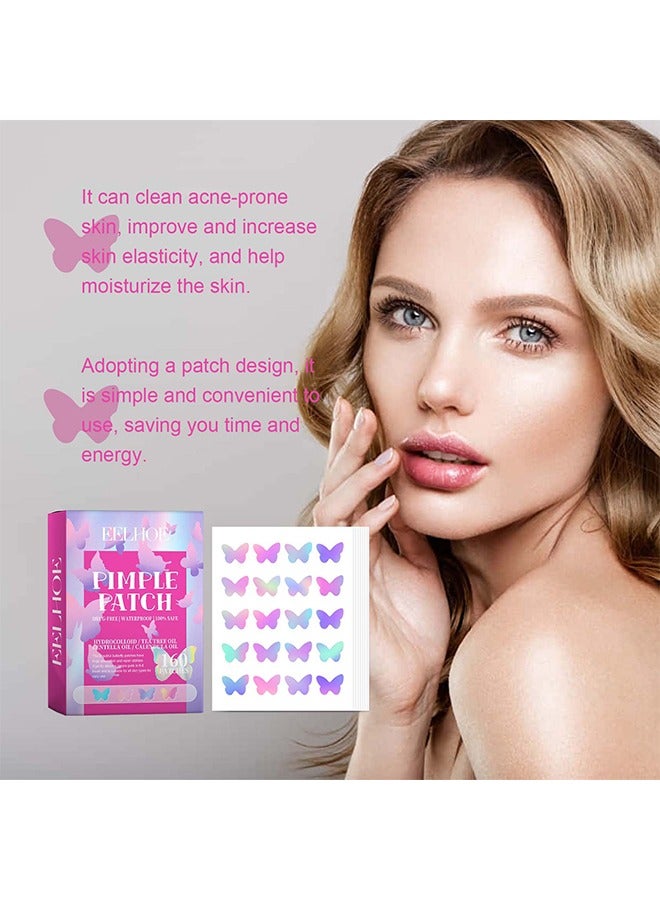 Pimple Acne Patches, Butterfly-shaped Acne Absorbing Cover Patch Hydrocolloid Spot Dots Stickers for Acne, Blemish, Pimples, Whiteheads Zit (160 Patches)