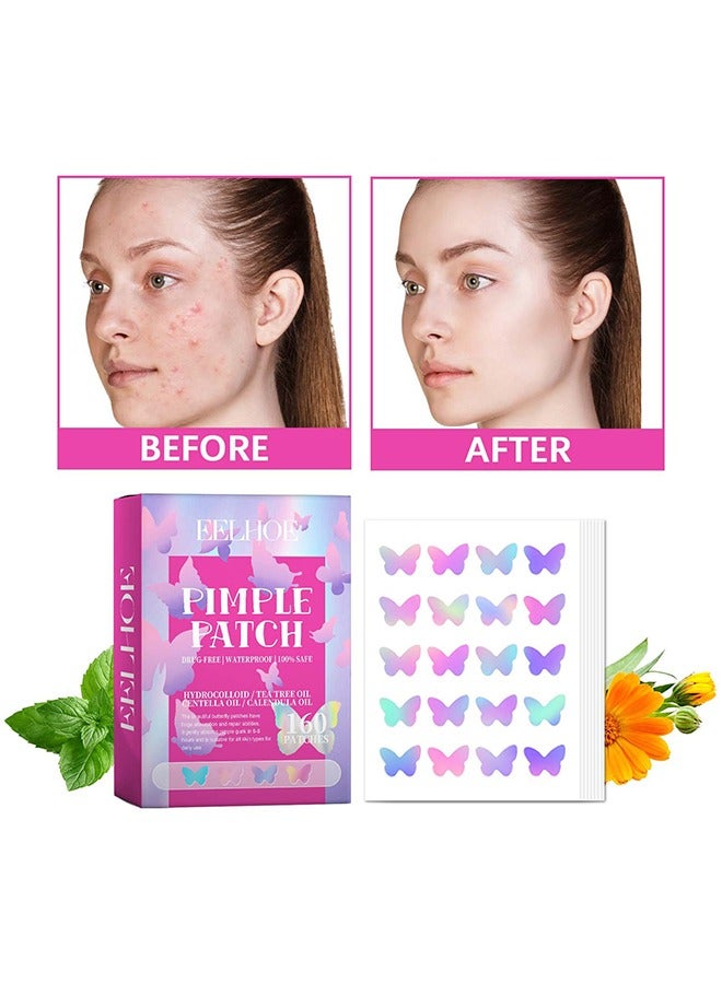 Pimple Acne Patches, Butterfly-shaped Acne Absorbing Cover Patch Hydrocolloid Spot Dots Stickers for Acne, Blemish, Pimples, Whiteheads Zit (160 Patches)