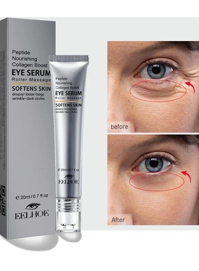 Peptide Eye Bags Eye Cream with Hyaluronic Acid for Anti Dark Circle Wrinkle Removal with Roller Massager for Skincare Beauty