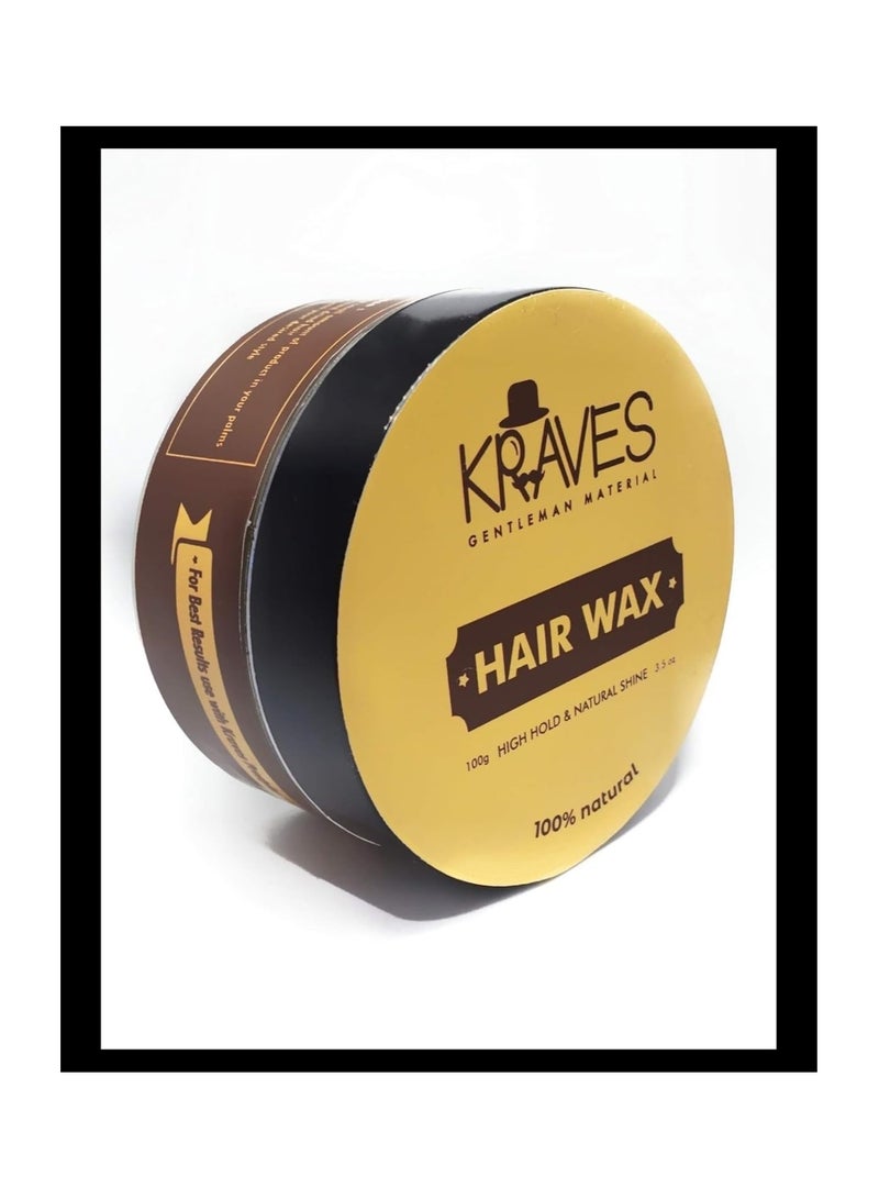 KRAVES Hair wax 100% Natural Hair Wax for men with High Hold and Natural Shine (hair wax 100 Grams)