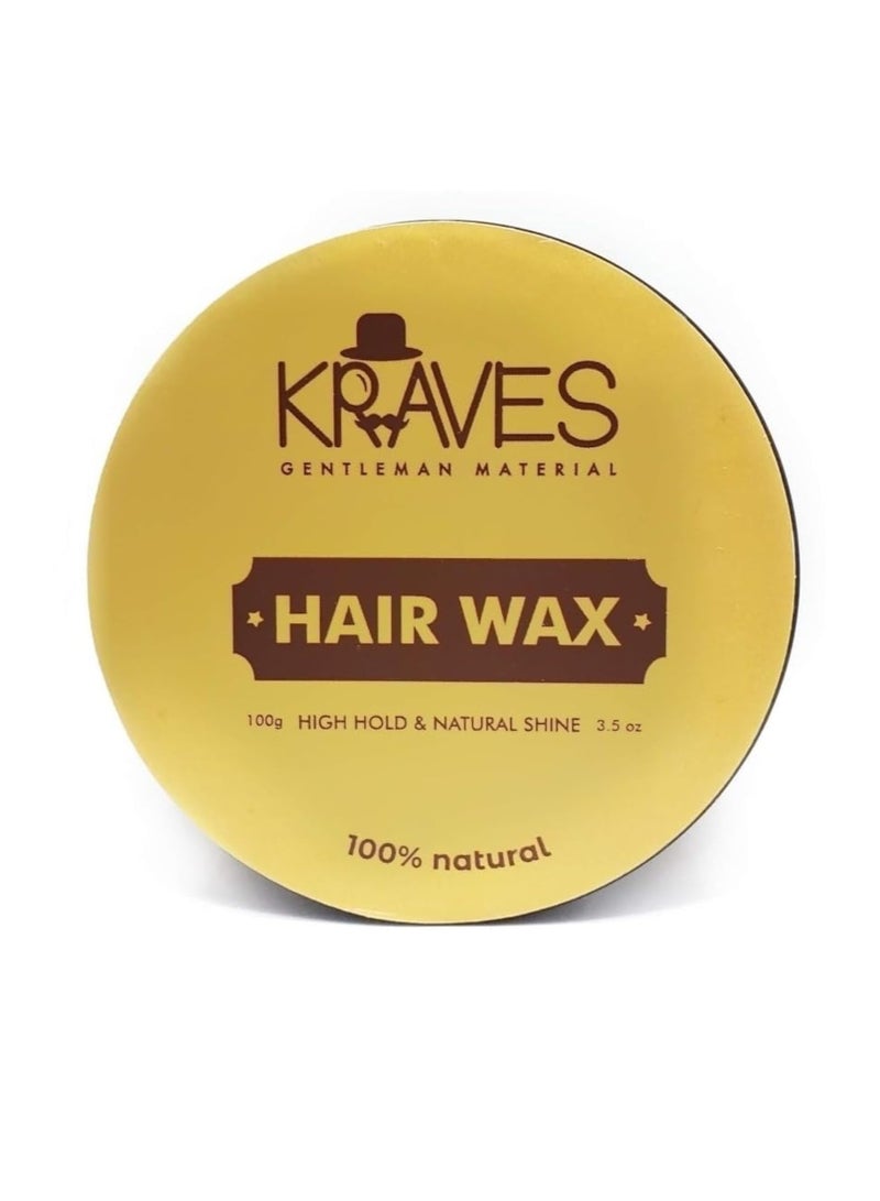 KRAVES Hair wax 100% Natural Hair Wax for men with High Hold and Natural Shine (hair wax 100 Grams)