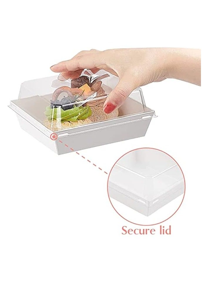 50 Pack Paper Charcuterie Boxes with Clear Secure Lids Clear Plastic Cheesecake Containers Individual Disposable Triangle Cake Boxes