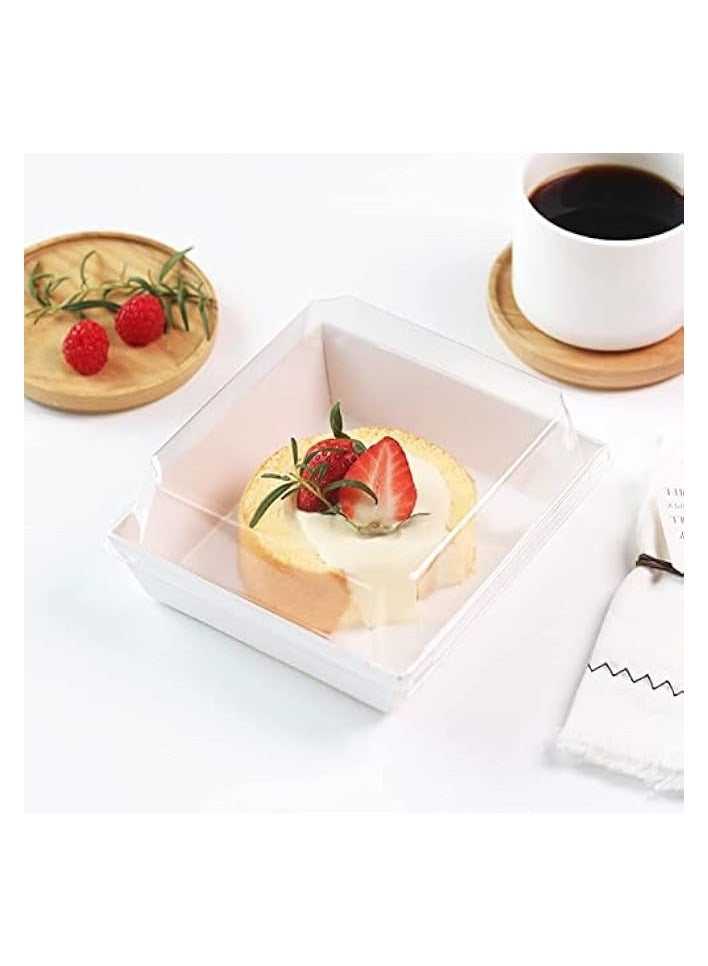 50 Pack Paper Charcuterie Boxes with Clear Secure Lids Clear Plastic Cheesecake Containers Individual Disposable Triangle Cake Boxes