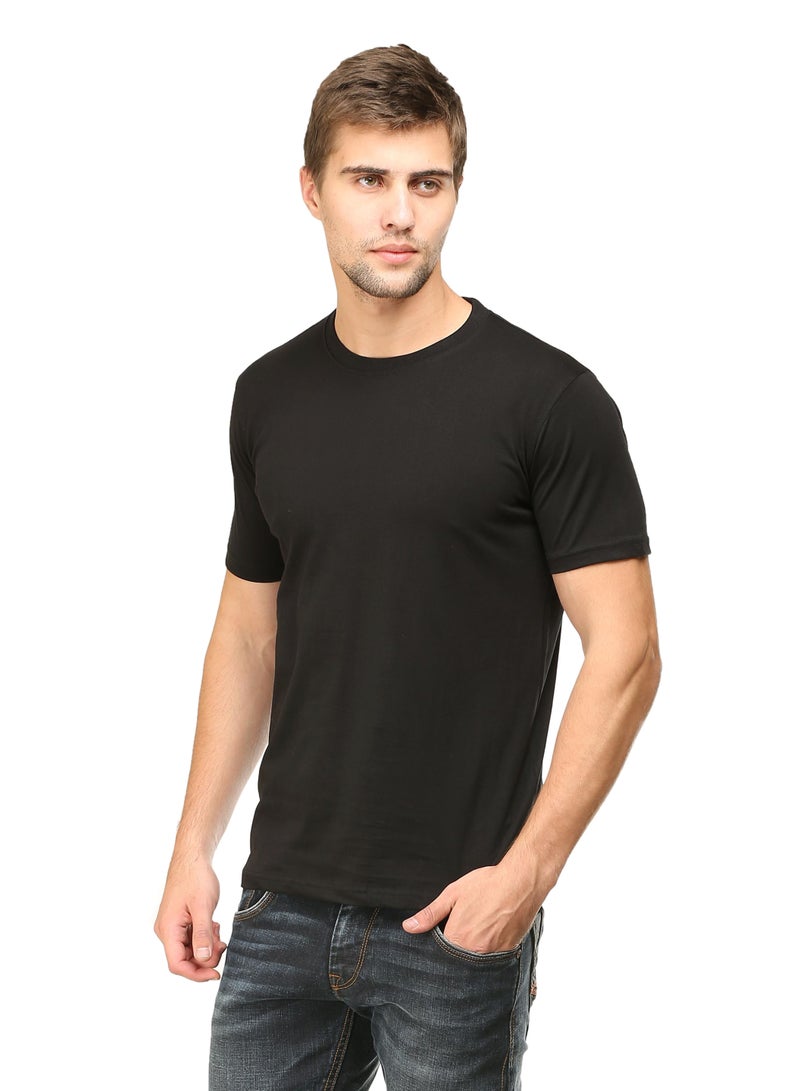 Black Men's Half Sleeve Round Neck Cotton Tshirt