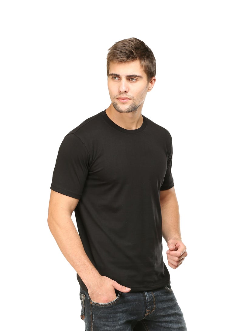 Black Men's Half Sleeve Round Neck Cotton Tshirt