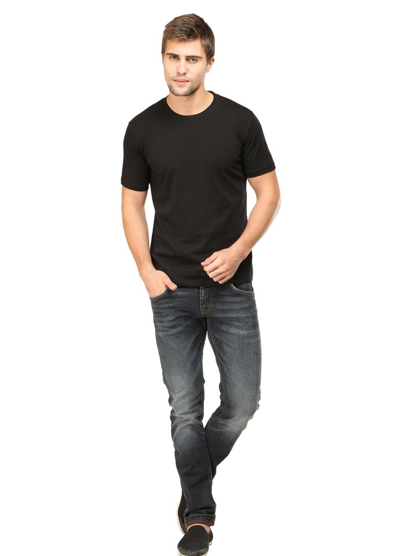 Black Men's Half Sleeve Round Neck Cotton Tshirt