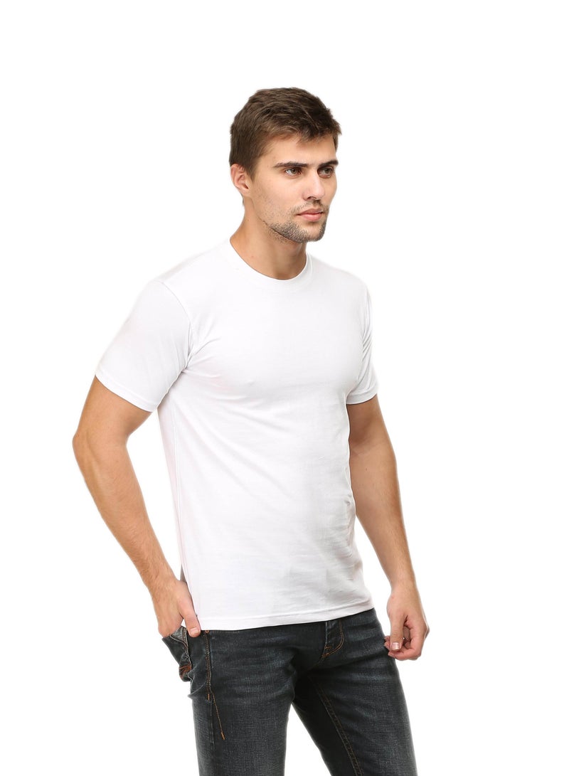 White Men's Half Sleeve Round Neck Cotton Tshirt