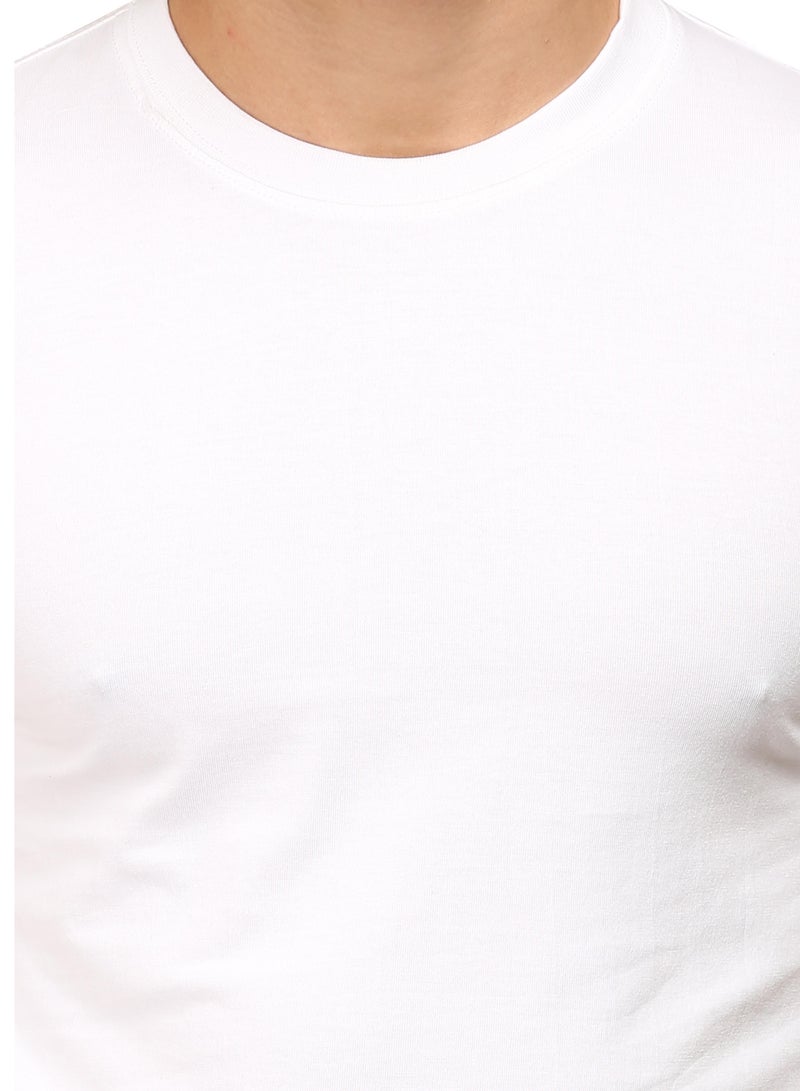 White Men's Half Sleeve Round Neck Cotton Tshirt