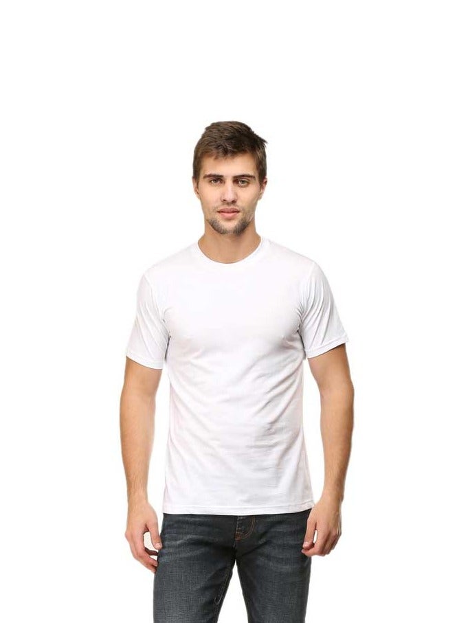 White Men's Half Sleeve Round Neck Cotton Tshirt