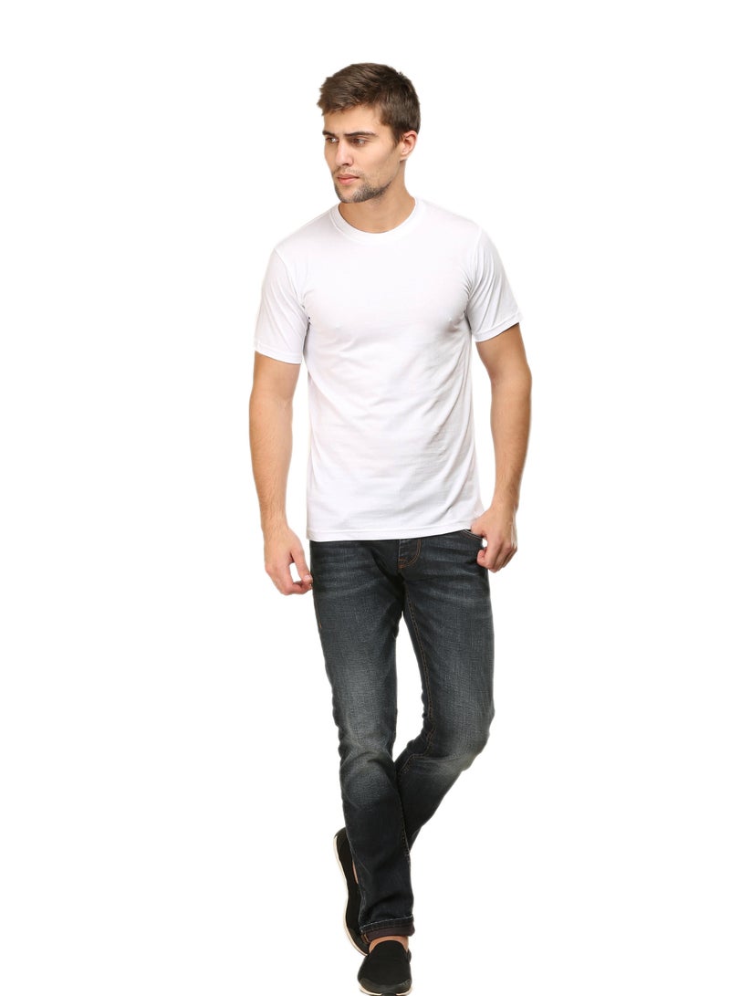 White Men's Half Sleeve Round Neck Cotton Tshirt