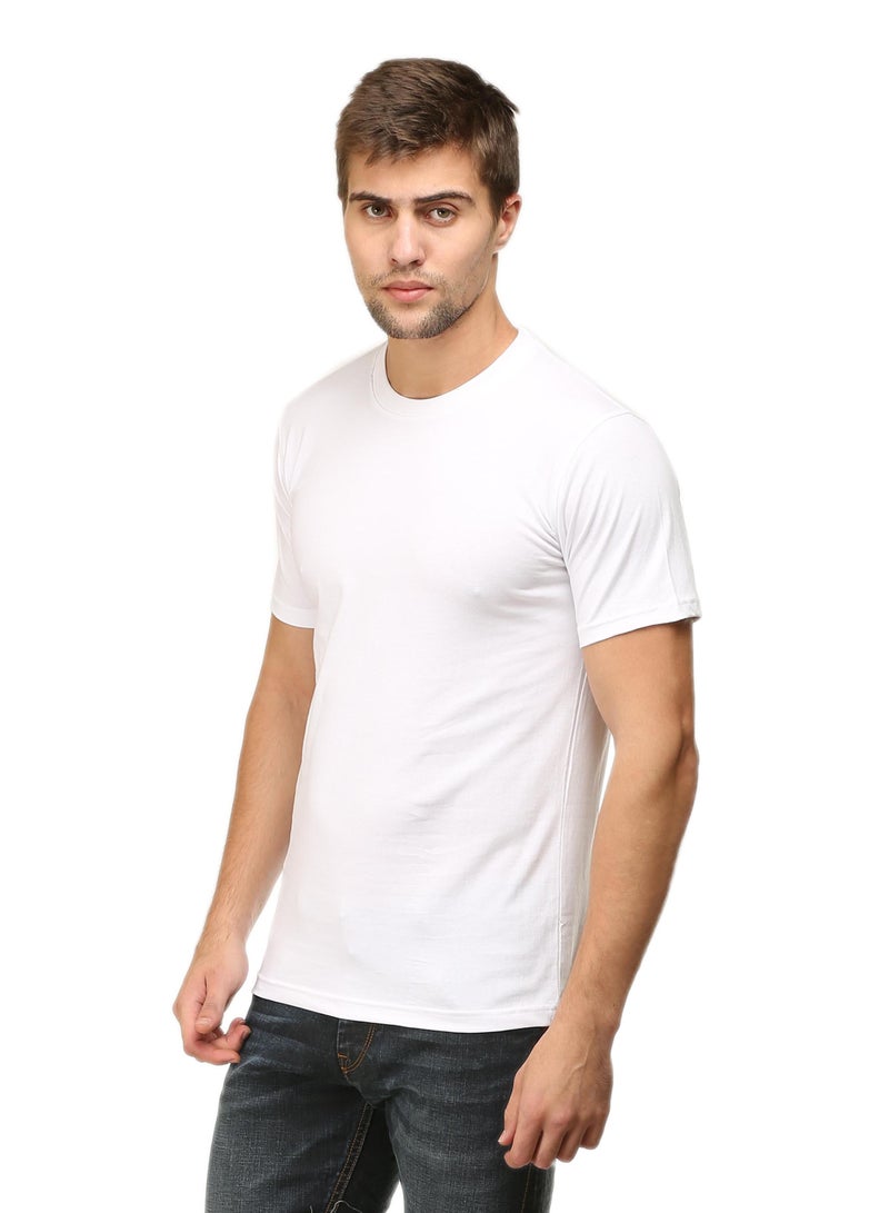 White Men's Half Sleeve Round Neck Cotton Tshirt