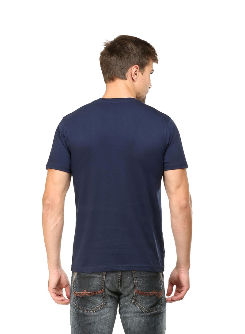 Navy Blue Men's Half Sleeve Round Neck Cotton Tshirt