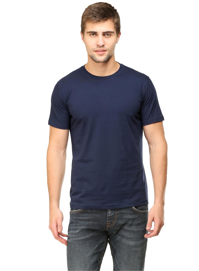 Navy Blue Men's Half Sleeve Round Neck Cotton Tshirt